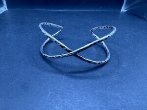 Vintage Estate Silver Tone Hand Chased Modernist Twisted Wire Cuff Bracelet 7"